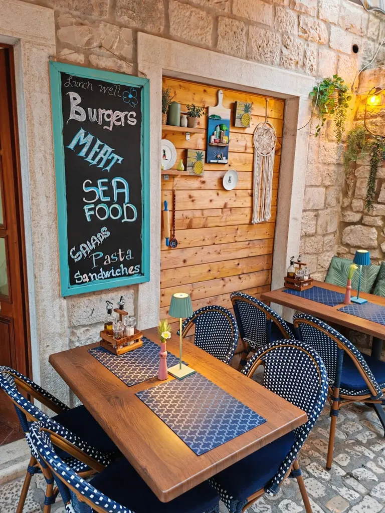 Chalkboard terrace table at Miki's Food & Bar in Trogir