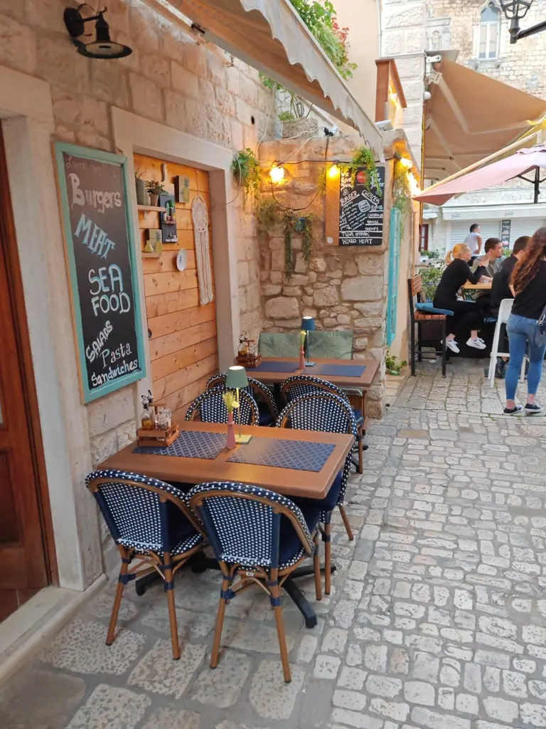 Stone street outdoor table at Miki's Food & Bar Trogir
