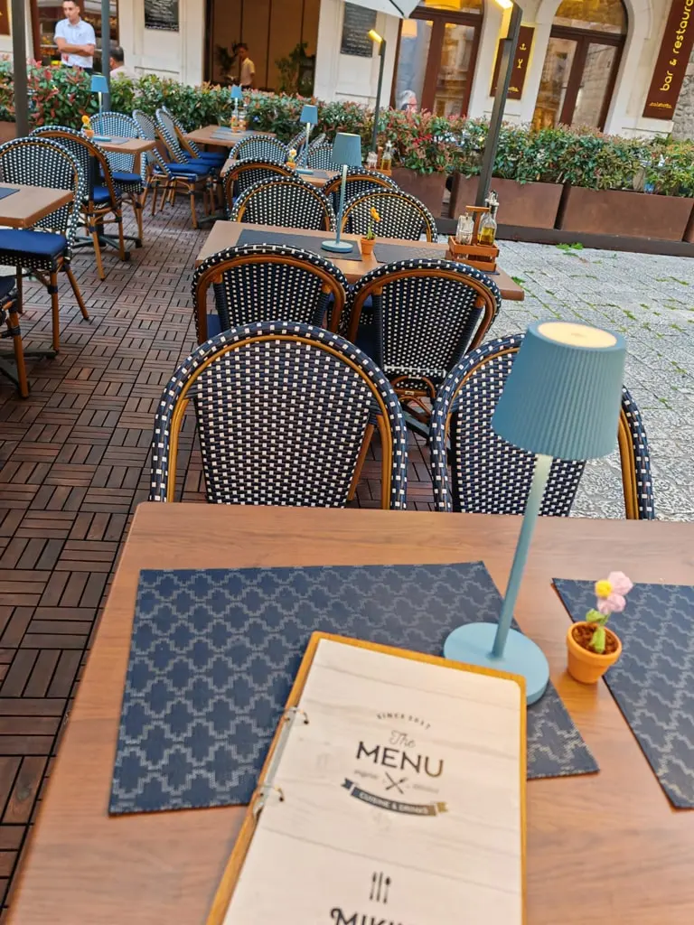 Terrace table and menu at Miki's Food & Bar Trogir